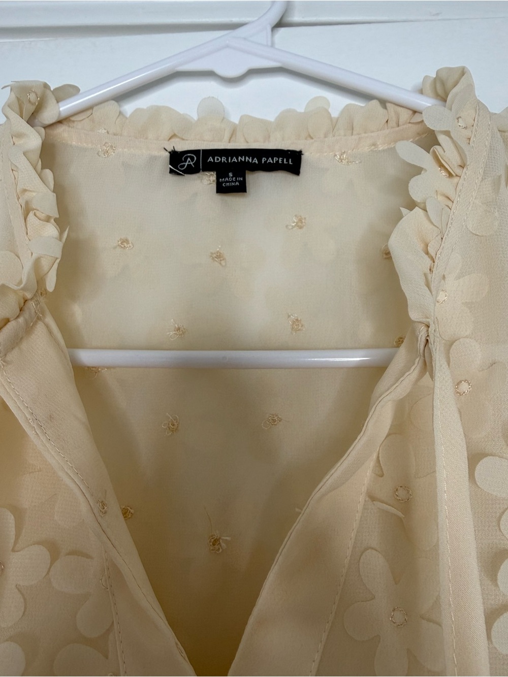 Cream Floral Appliqué Sheer Blouse - Picture 5 of 6